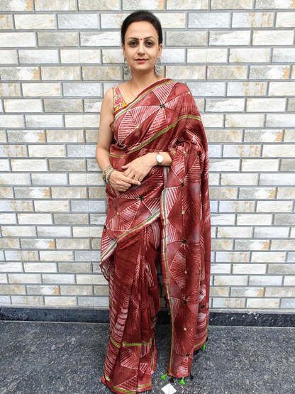 Rust Shibori Handcrafted Saree