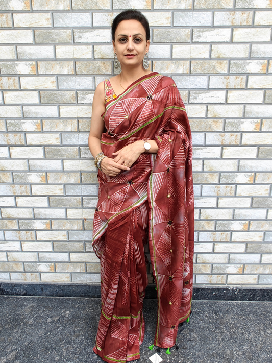 Rust Shibori Handcrafted Saree