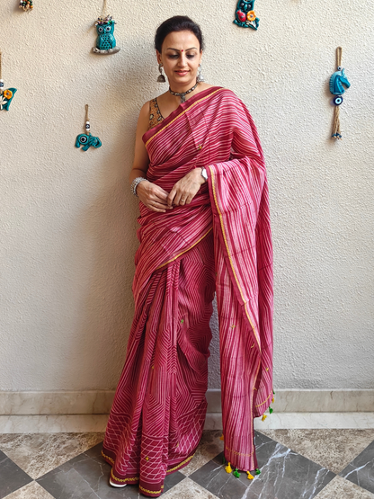Wine Shibori Handcrafted Saree