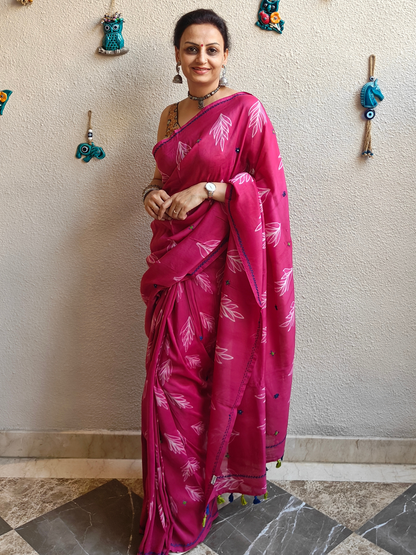 Rani Pink Shibori Handcrafted Saree