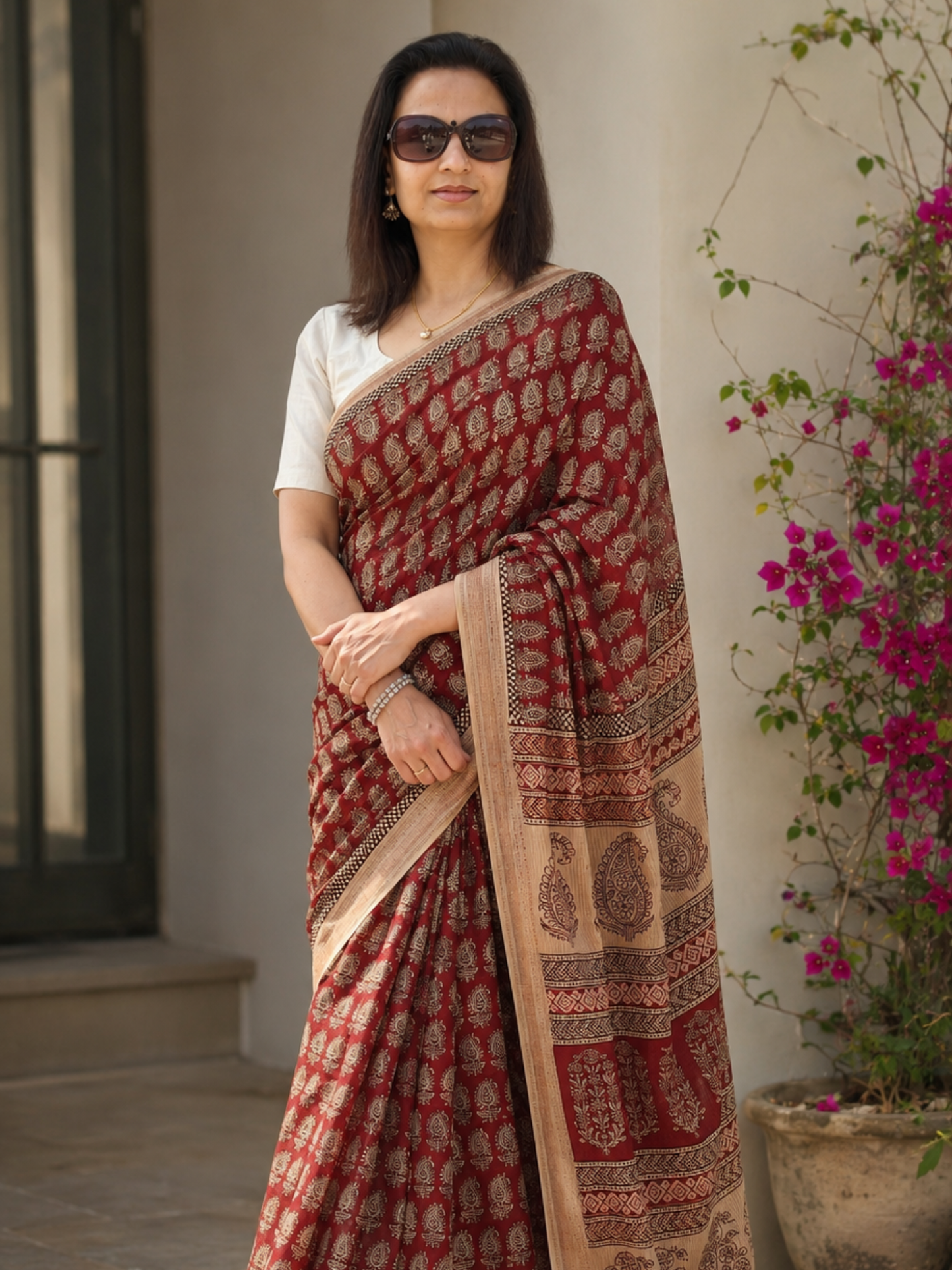 Red Bagh Print Maheshwari Saree