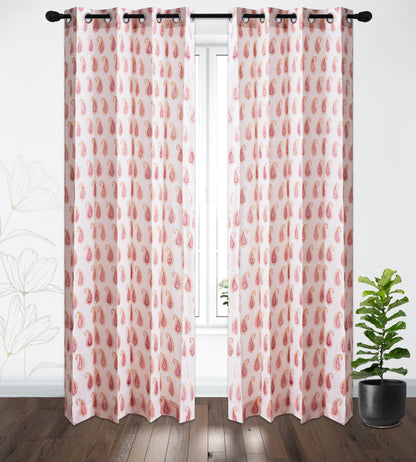 Pink Paisley Cotton Handblock Curtain (Pair of 2 Curtains)