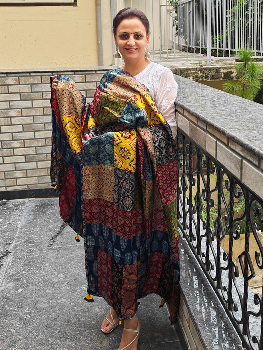 Ajrakh Patch Work Dupatta