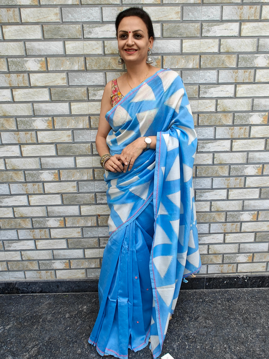 Pastel Blue Shibori Clamp Dyed Handcrafted Saree