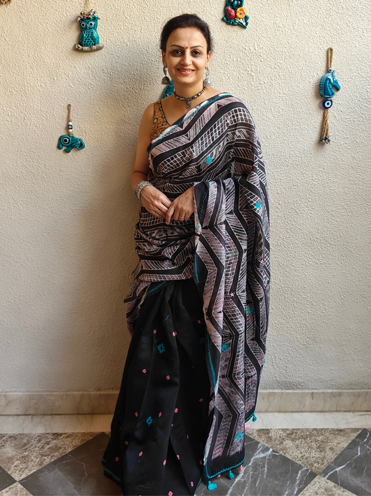 Black Shibori Bandini Handcrafted Saree