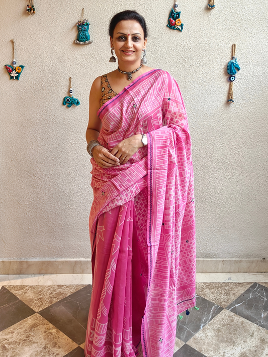 Pink Shibori Handcrafted Saree