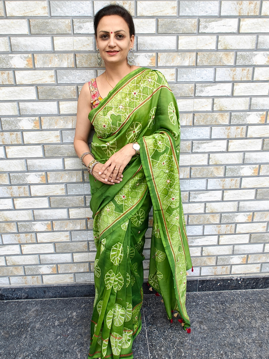 Green Shibori Handcrafted Saree