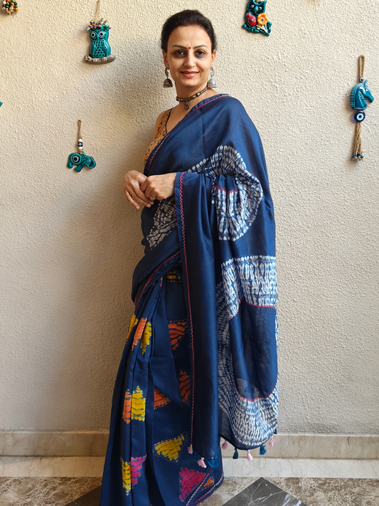 Indigo Shibori Clamp Dyed Handcrafted Saree