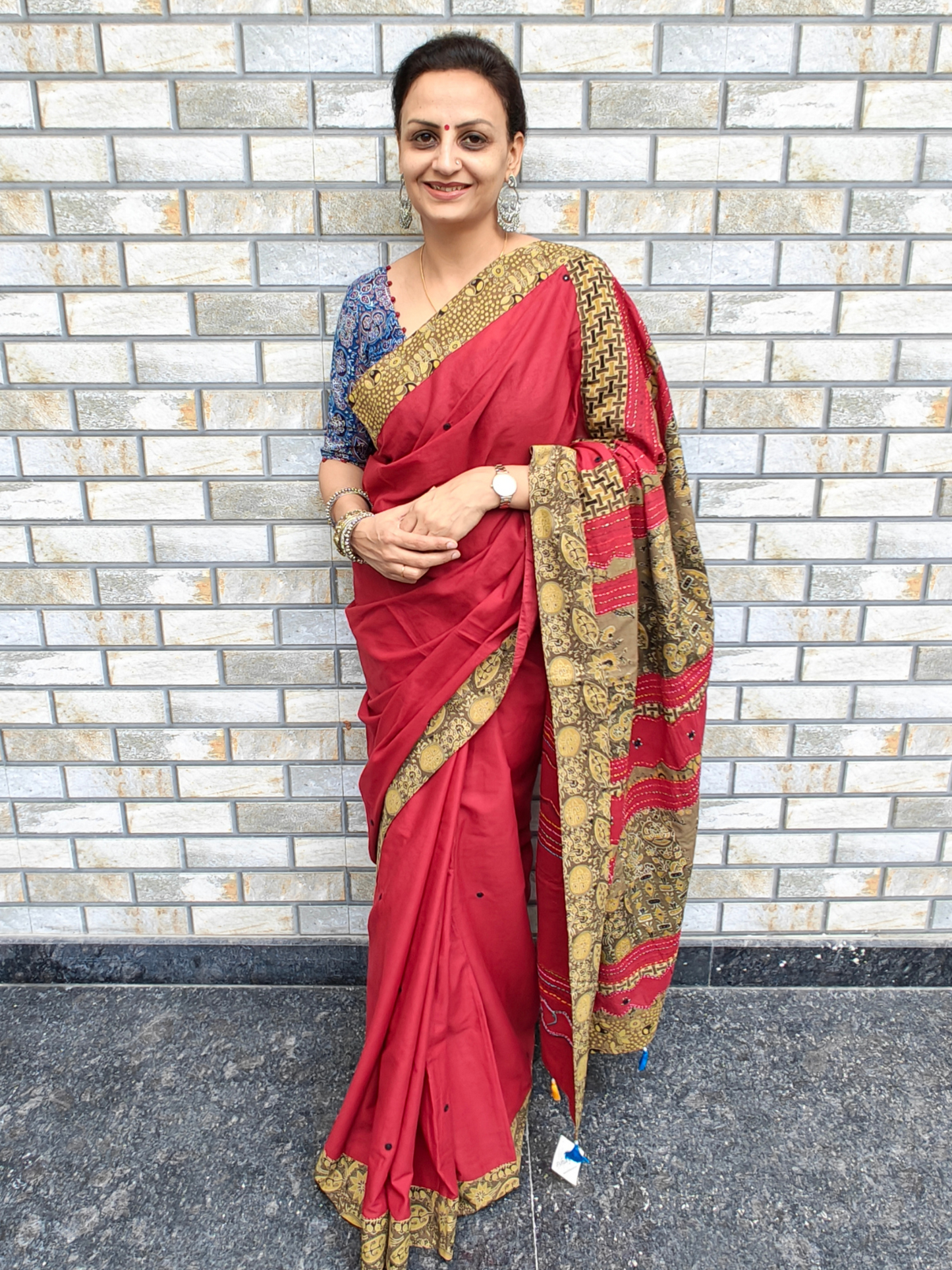 Red Ajrakh Handcrafted Saree