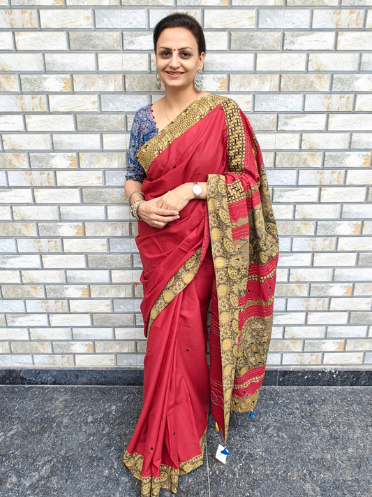 Red Ajrakh Handcrafted Saree