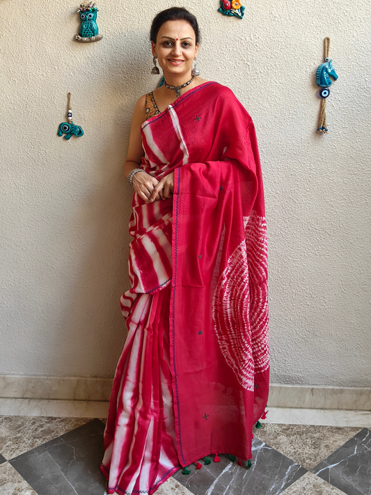 Red Shibori Handcrafted Saree