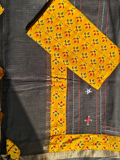 Black Kota Patchwork Hand Embroidered Saree