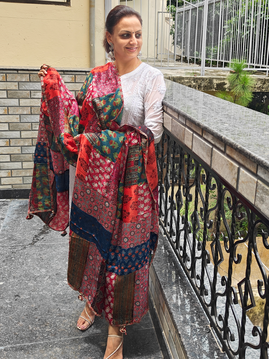 Ajrakh Patch Work Dupatta