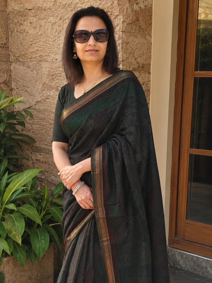 Green Bagh Print Maheshwari Saree