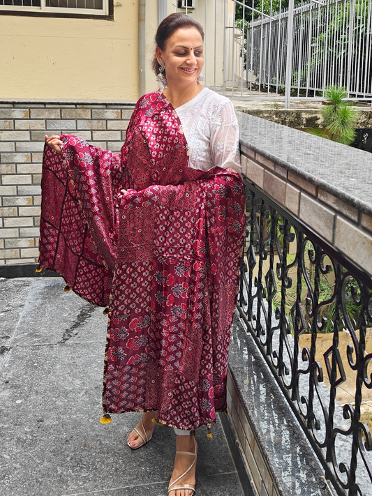 Ajrakh Patch Work Dupatta