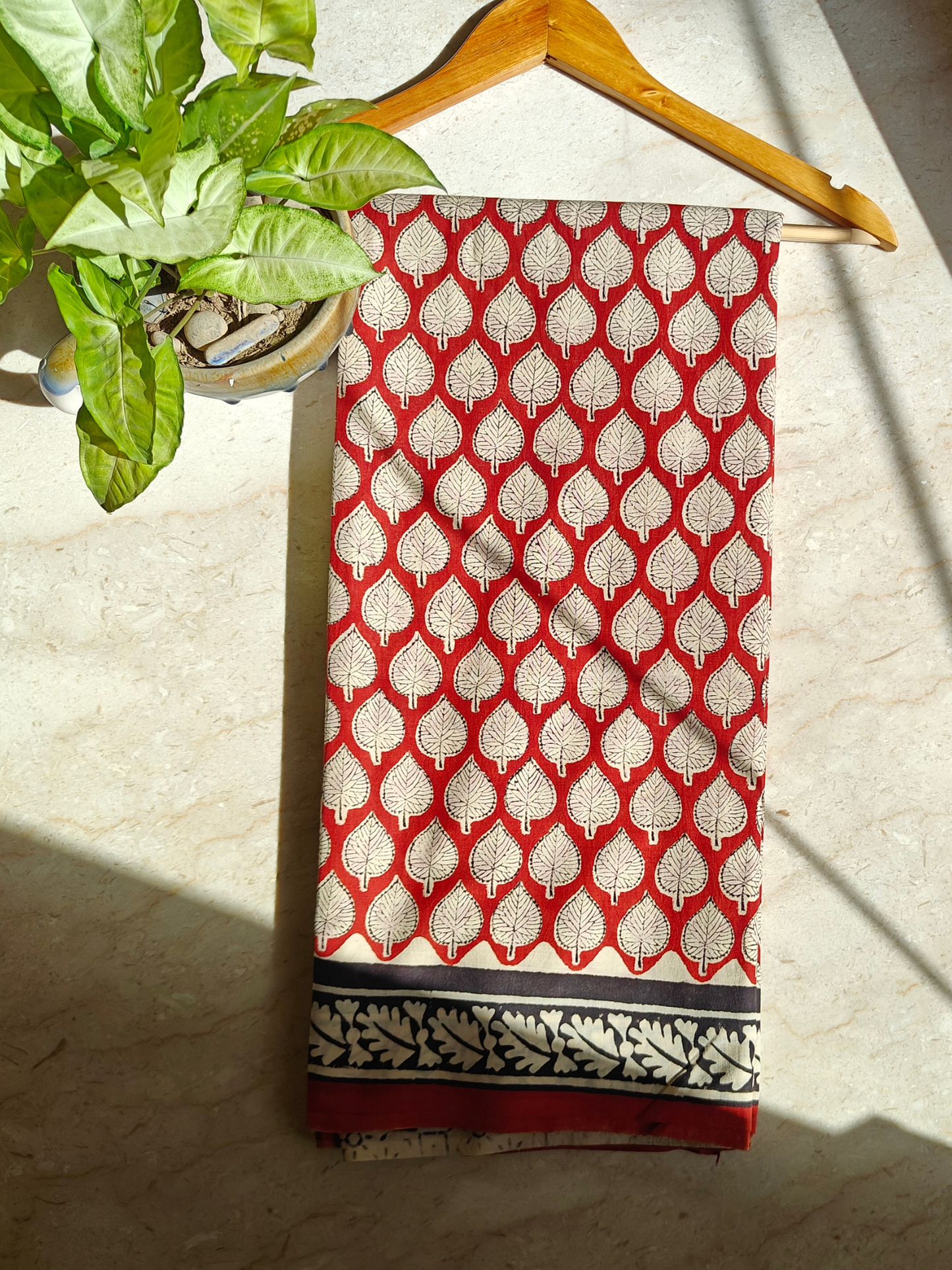 Maroon Bagru Handblock Printed Mull Cotton saree