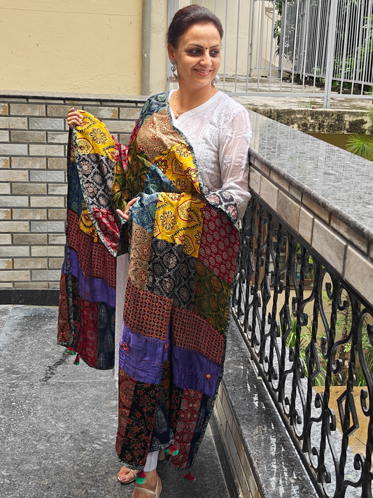 Ajrakh Patch Work Dupatta