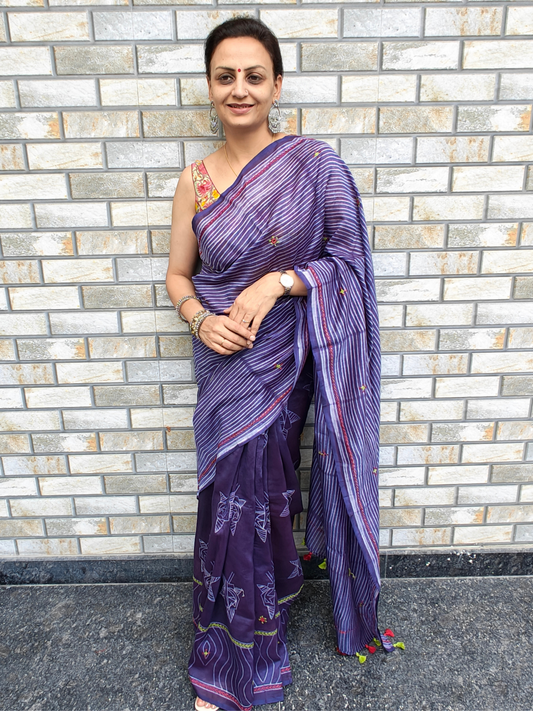Indigo Shibori Handcrafted Saree