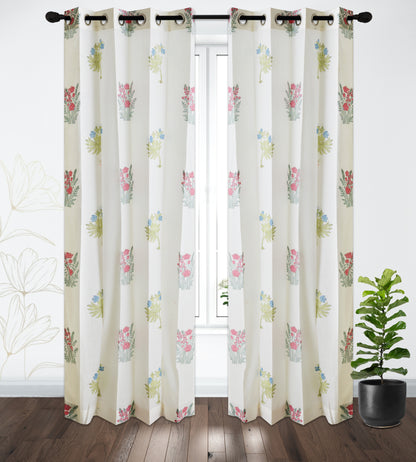 Morning Meadow Boota Cotton Handblock Curtain (Pair of 2 Curtains)