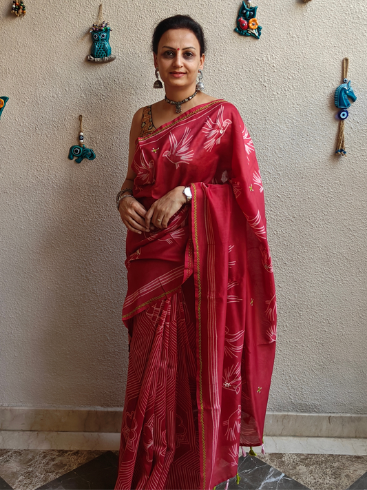 Wine Pink Shibori Handcrafted Saree