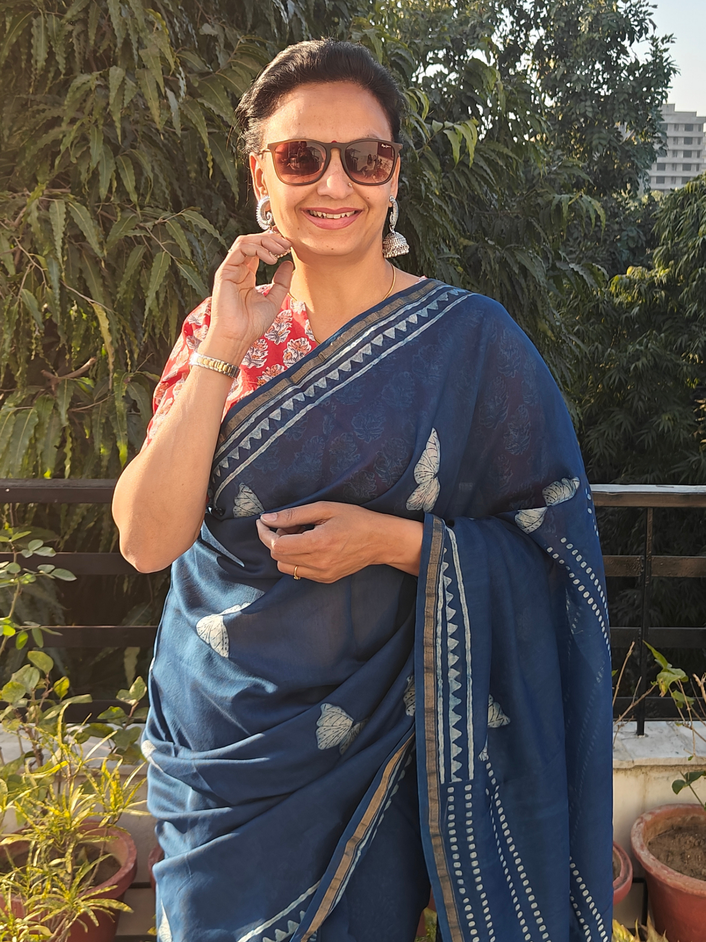Indigo Dabu Handblock Print Chanderi Saree (Copy)