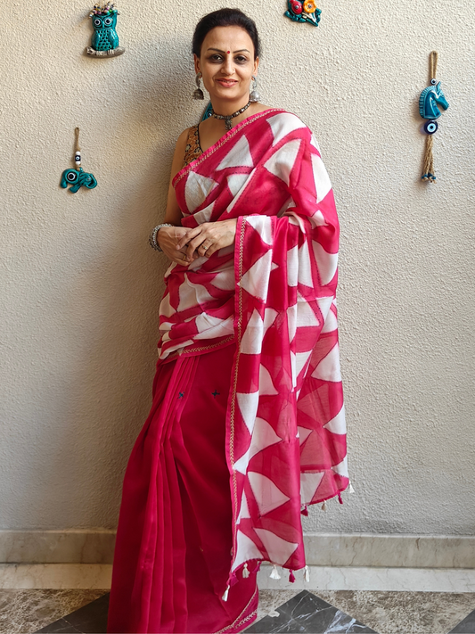 Red Shibori Clam Dyed Handcrafted Saree