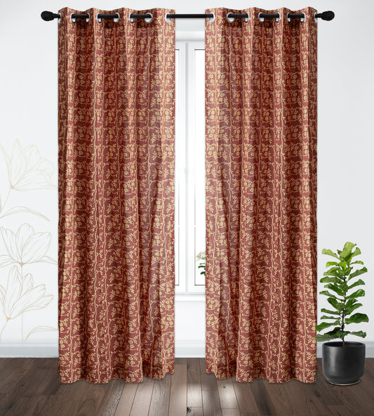 Rust and Mustard Gadh Jaal Cotton Handblock Curtain (Pair of 2 Curtains)