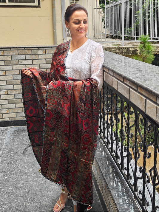 Ajrakh Patch Work Dupatta