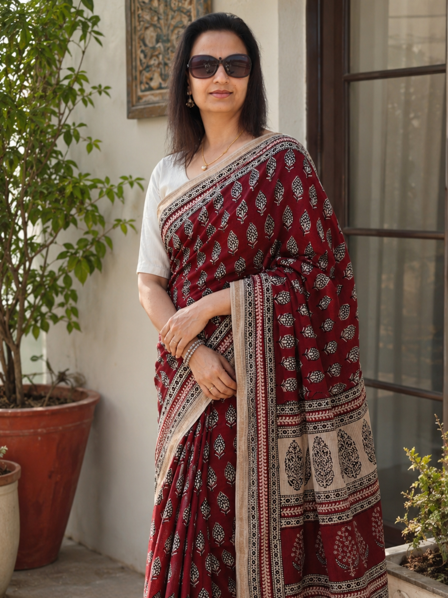 Red Bagh Print Maheshwari Saree