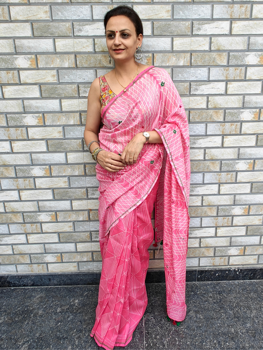 Pink Shibori Handcrafted Saree
