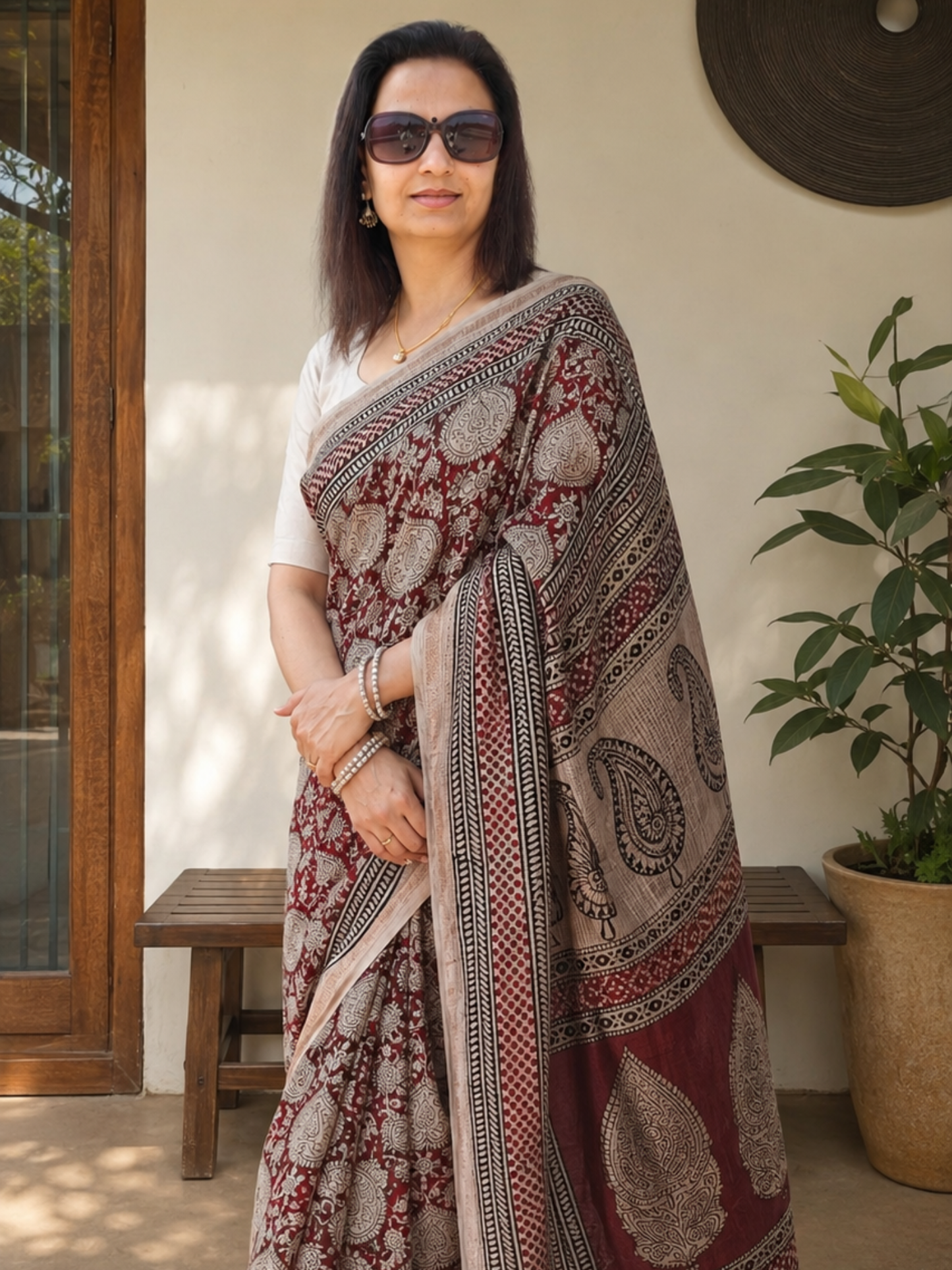 Red Bagh Print Maheshwari Saree