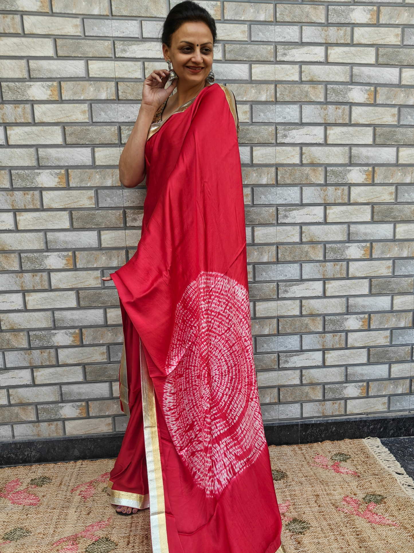 Tomato Red Shibori Pallu Modal Silk Cocktail Saree