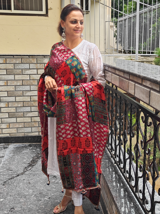 Ajrakh Patch Work Dupatta