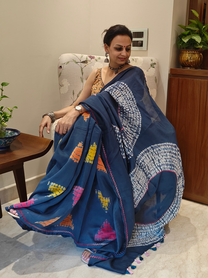 Indigo Shibori Clamp Dyed Handcrafted Saree
