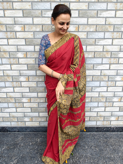 Red Ajrakh Handcrafted Saree