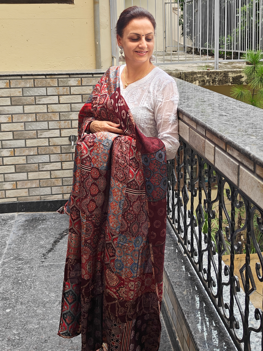 Ajrakh Patch Work Dupatta