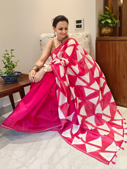 Red Shibori Clam Dyed Handcrafted Saree