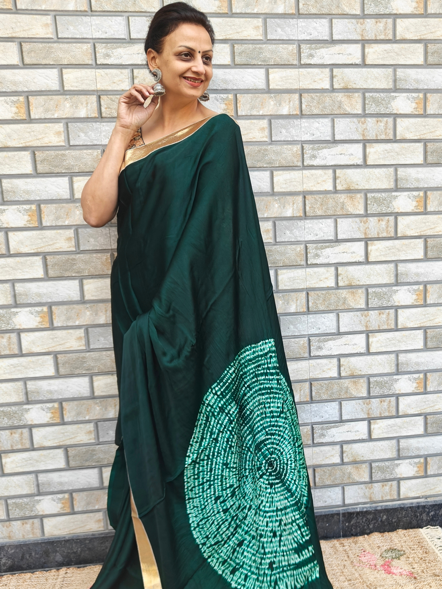 Bottle Green Shibori Pallu Modal Silk Cocktail Saree