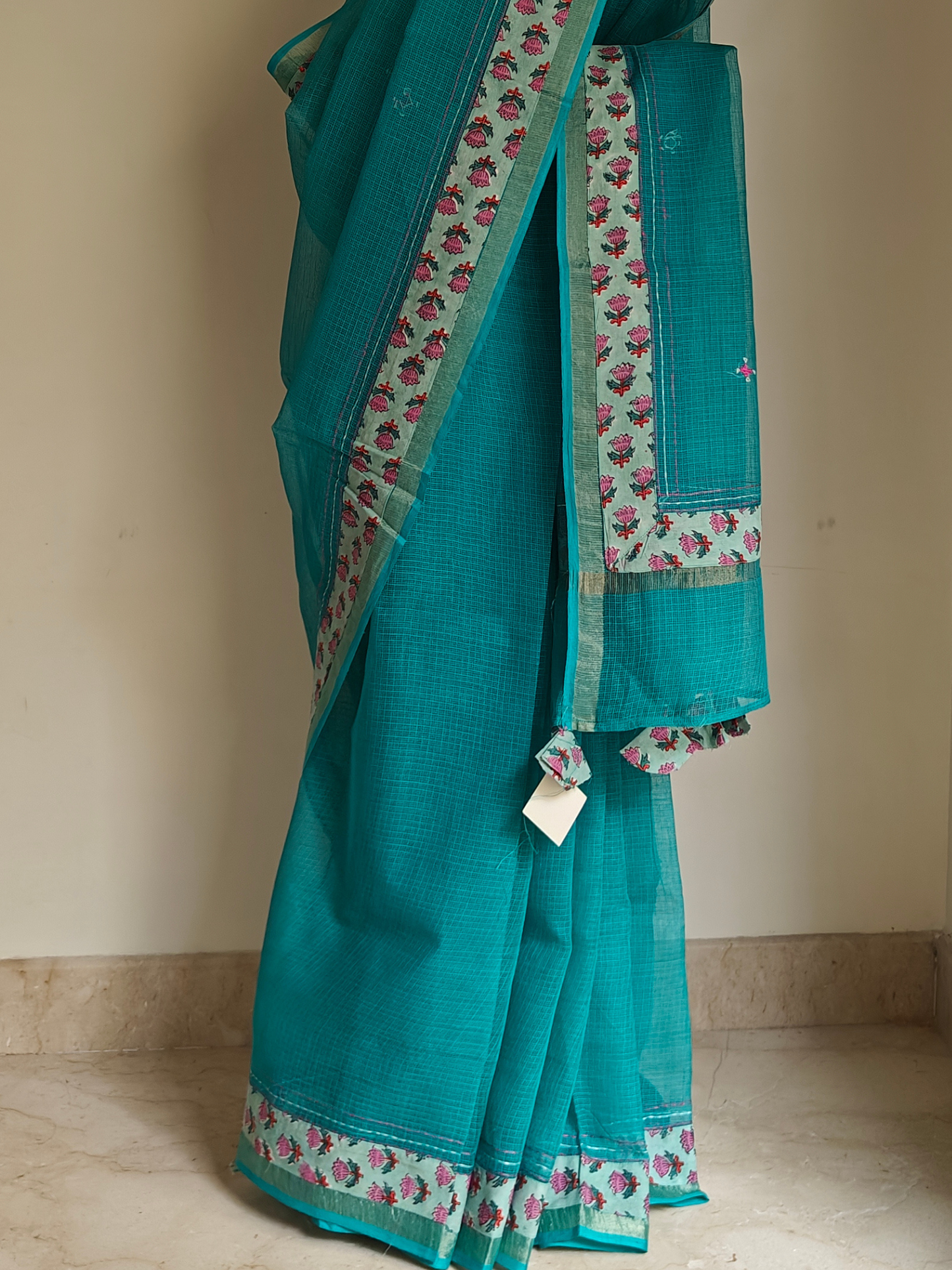Blue Kota Patchwork Hand Embroidered Saree