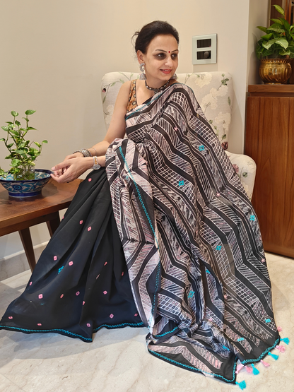 Black Shibori Bandini Handcrafted Saree