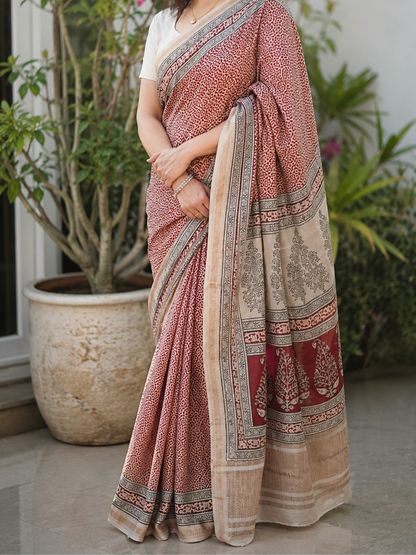 Red Bagh Print Maheshwari Saree