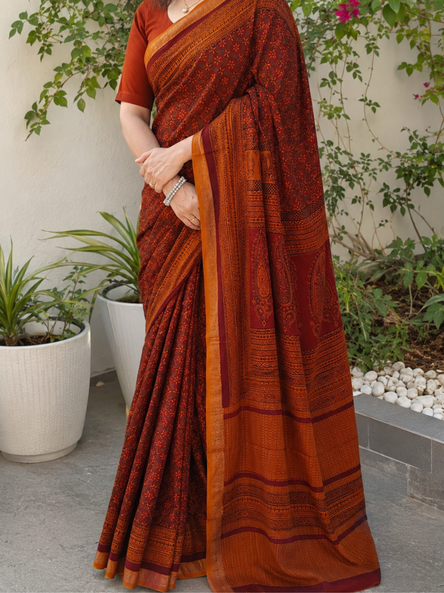 Mustard Bagh Print Maheshwari Saree
