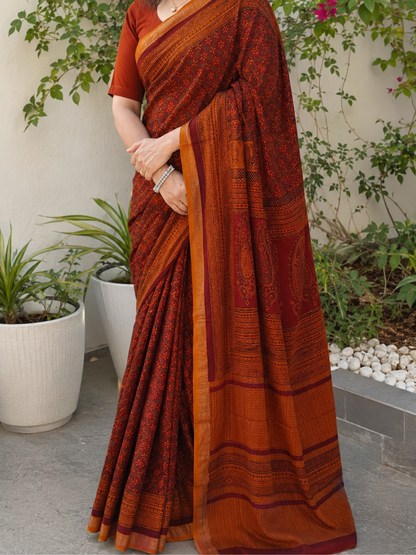 Mustard Bagh Print Maheshwari Saree
