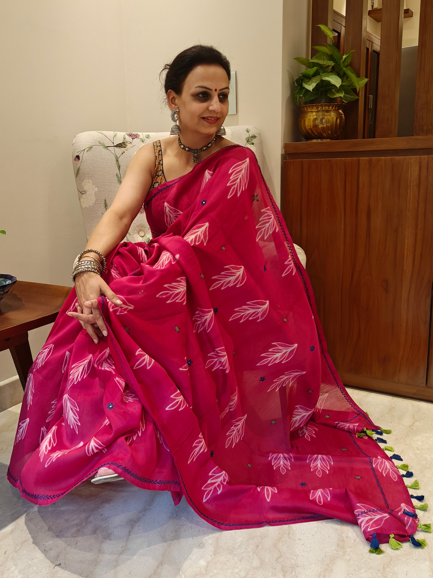 Rani Pink Shibori Handcrafted Saree