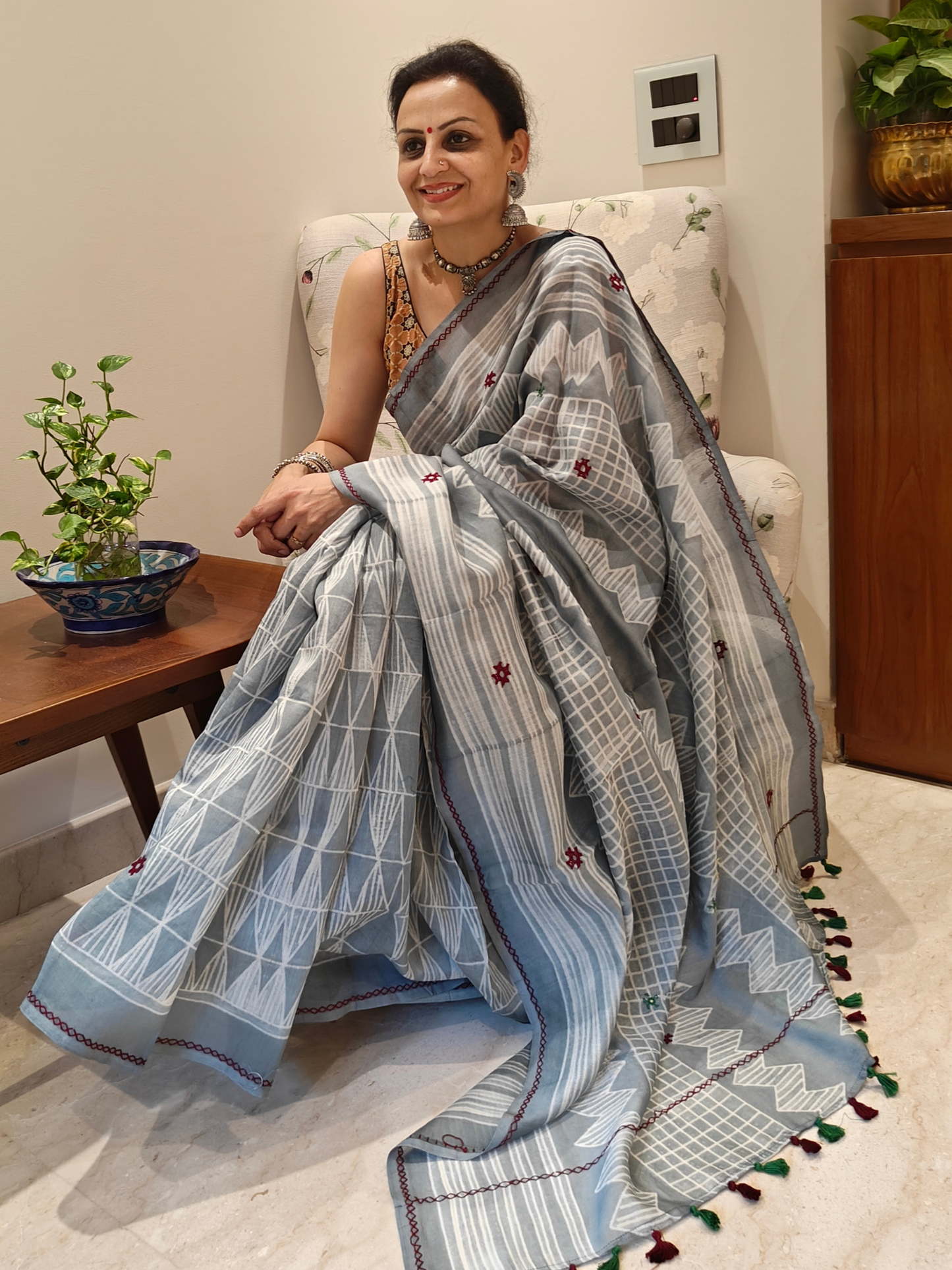 Ash Grey Shibori Handcrafted Saree