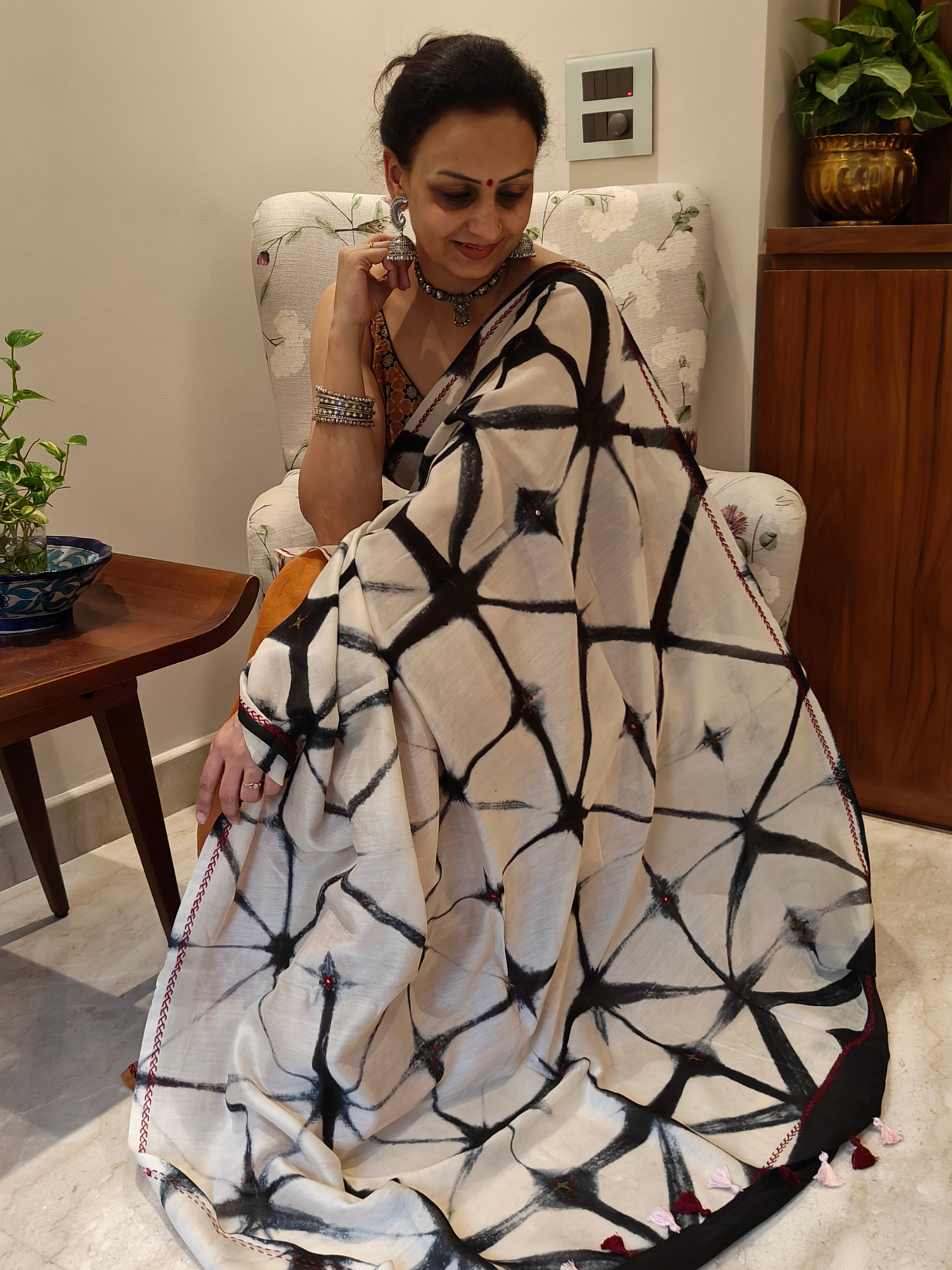 Mustard Shibori Handcrafted Saree