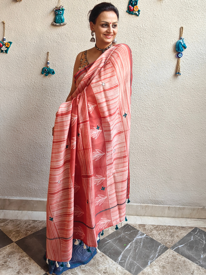Peach-Blue Half & Half Shibori Handcrafted Saree