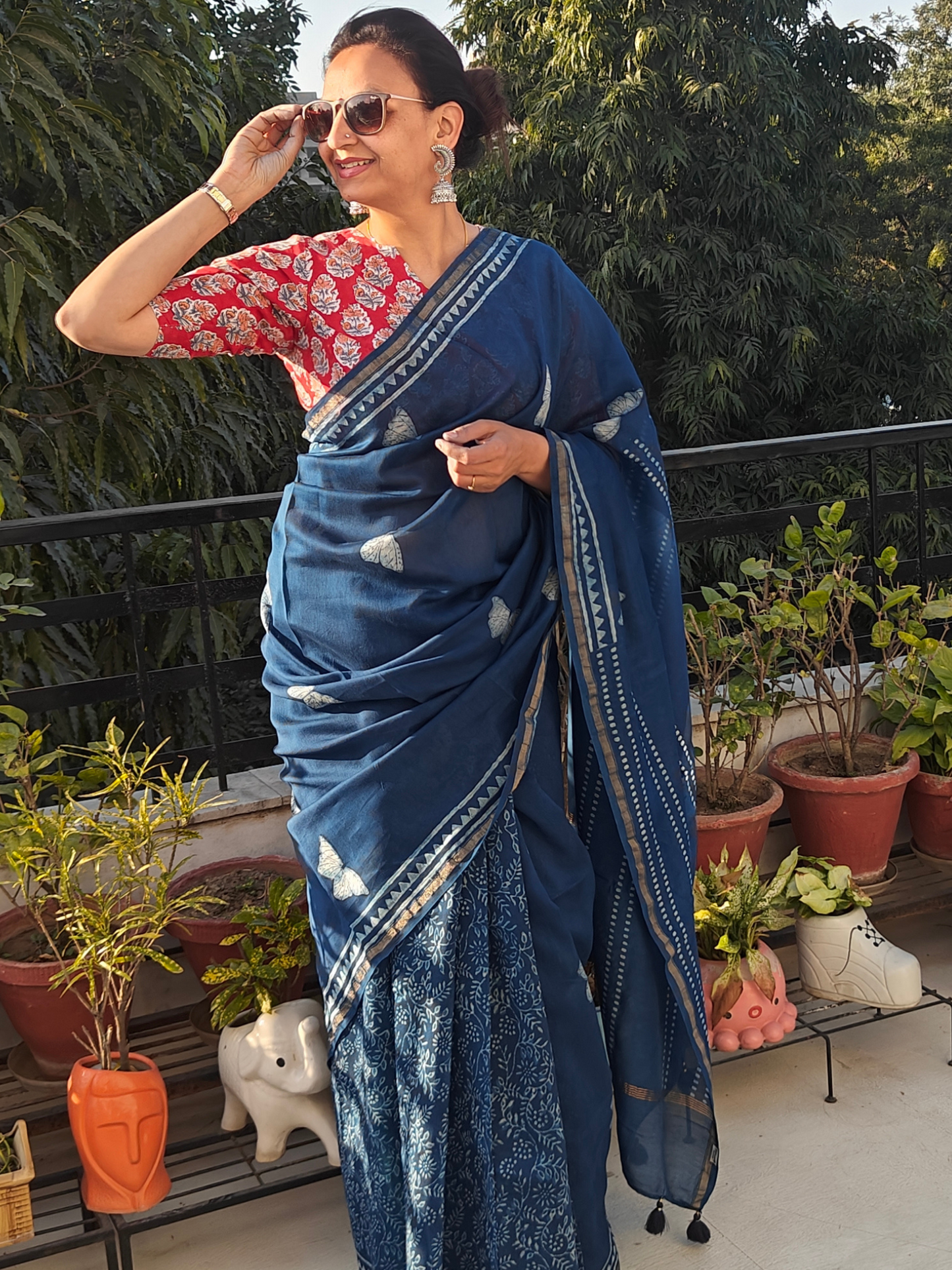 Indigo Dabu Handblock Print Chanderi Saree (Copy)