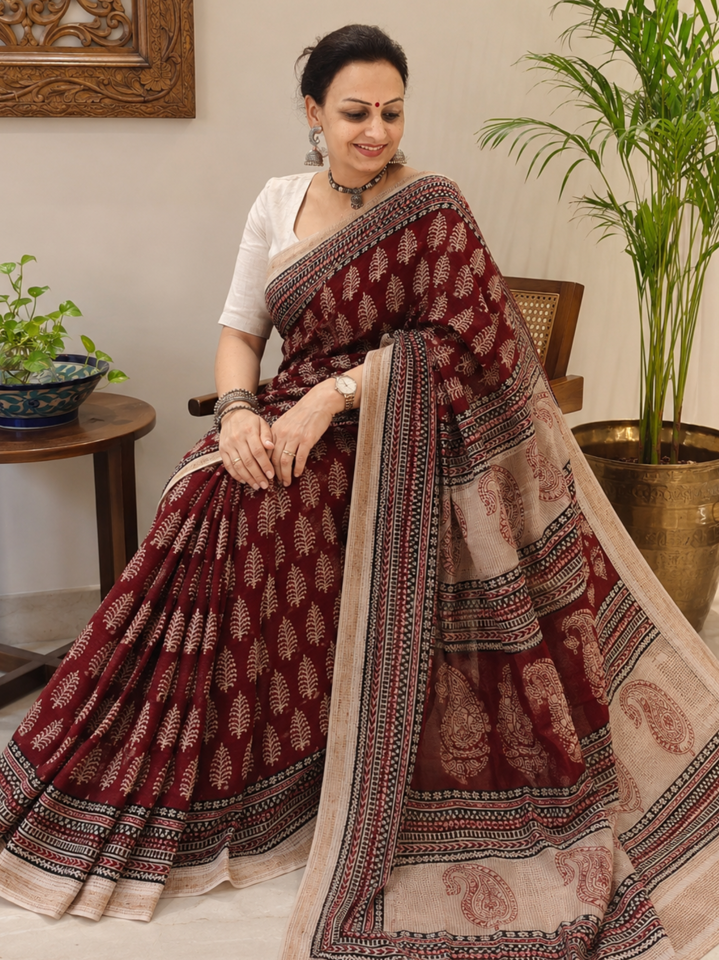 Red Bagh Print Maheshwari Saree