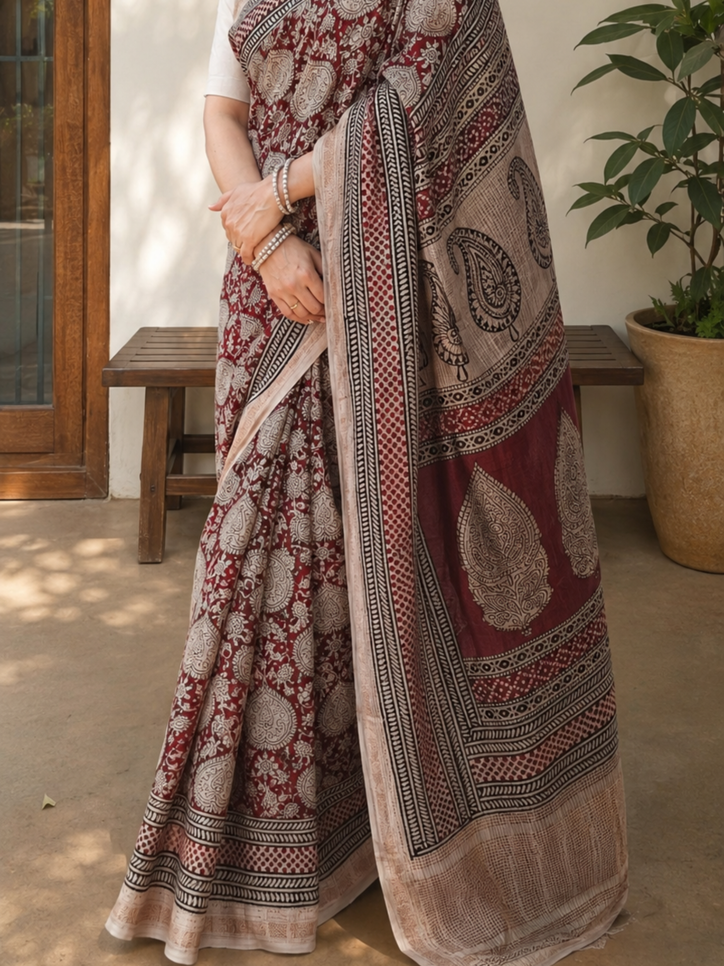 Red Bagh Print Maheshwari Saree